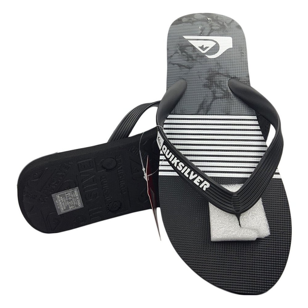 NWT QUIKSILVER AUTHENTIC MEN'S BLACK GRAY BEACH WAVE THONG FLIP FLOPS SANDALS 12